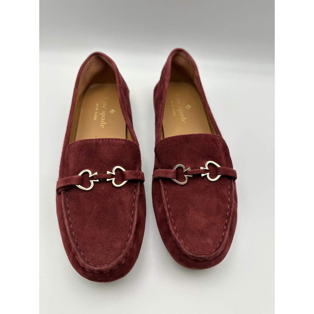 Kate Spade Bernice Burgundy Suede Driving Loafers Horsebit Women's 6.5 B - MINT